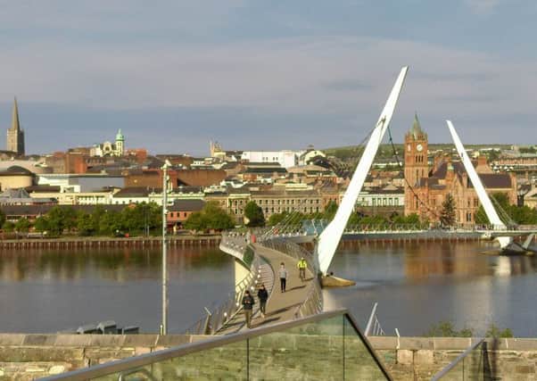 Derry city centre and the Peace bridge.