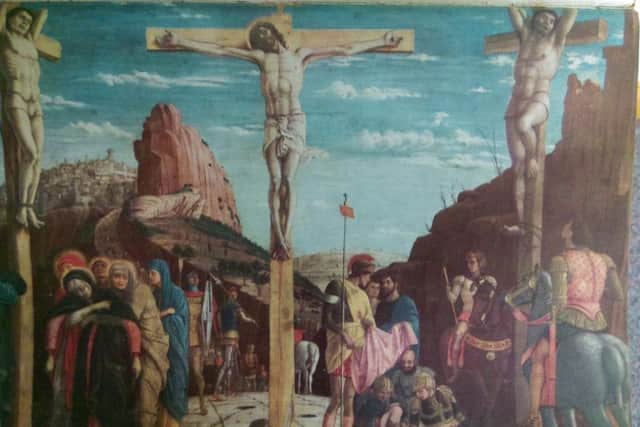 The Crucifixion as depicted in one of the vivid illustrations.