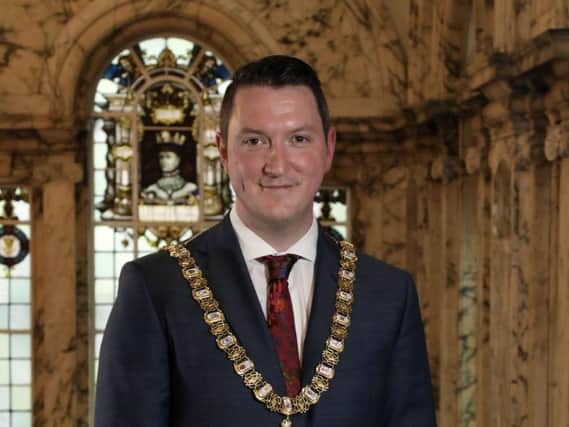 The new Lord Mayor of Belfast, Sinn Fein Councillor, John Finucane. (Photo: Darren Kidd/PressEye)