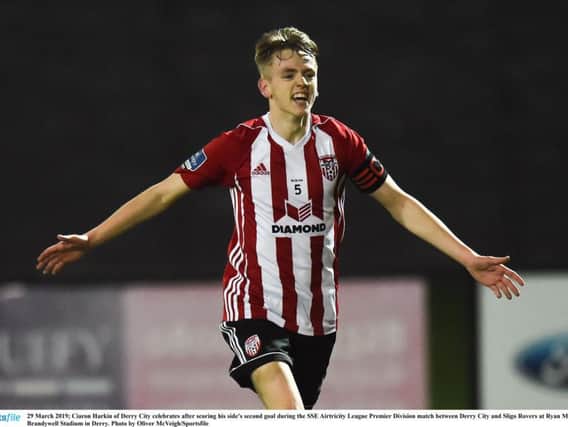HAT-TRICK HERO . . . Ciaron Harkin netted a hjat-trick in the North West derby victory over Finn Harps.