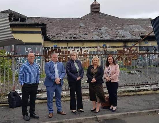 Karen Mullan MLA pictured at the site earlier this year with Donncha MacNaillais. Dove House, Gerard Murray, Urban Village Programme,  Sharon McCullagh, Department for Communities and Karen Philips, Derry City and Strabane District Council.