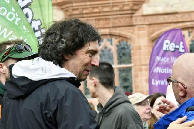 Gary Lightbody and Stuart Baillie after arriving in Derry.