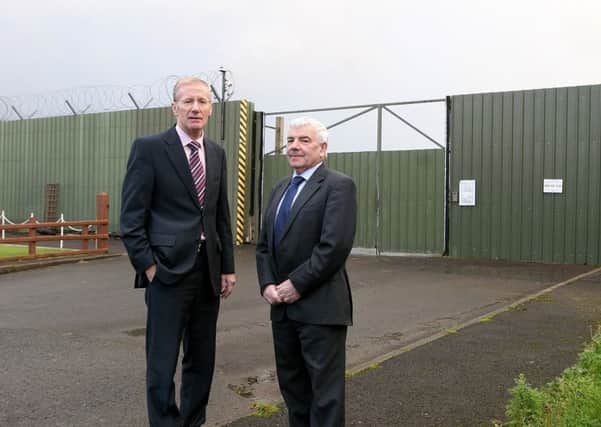 Gregory Campbell MP and George Robinson MLA pictured at the Shackleton Barracks in Ballykelly. INLV4111-202KDR