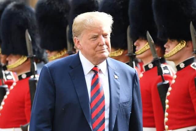 The President of the United States, Donald Trump on his state visit to the UK with Elizabeth II of Great Britain and Northern Ireland.