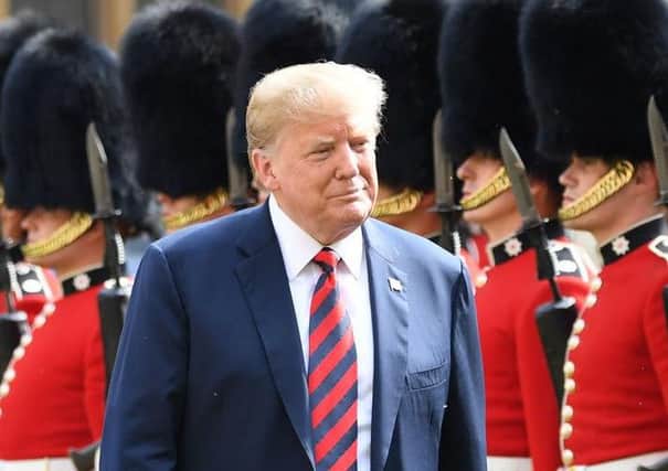 The President of the United States, Donald Trump on his state visit to the UK with Elizabeth II of Great Britain and Northern Ireland.