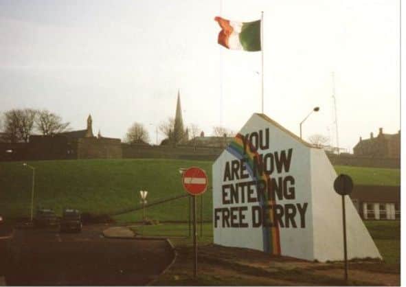 Free Derry Wall with the rainbow painted on it.