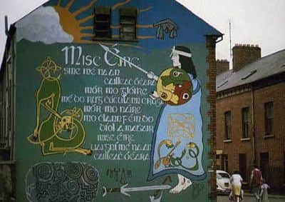 Mise Eire mural on Chamberlain Street, which Arlene helped restore in 1990, but which is no longer visible.