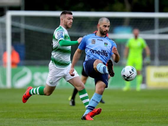 UCD striker, Conor Davis in action against Shamrock Rovers.