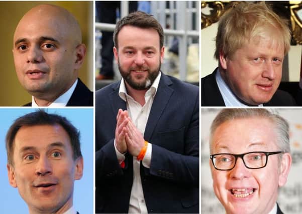 SDLP Leader Colum Eastwood (centre) has criticised the border proposals tabled by Tory leadership hopefuls, who include, clockwise from top left: Sajid Javid, Boris Johnson, Michael Gove and Jeremy Hunt.