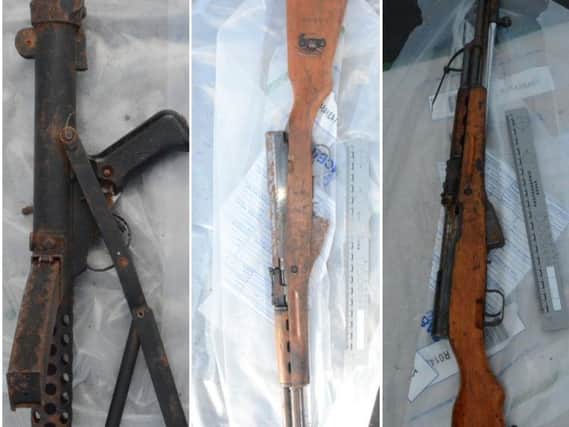 Weapons. A submachine gun and two assault rifles seized in Derry on Tuesday.