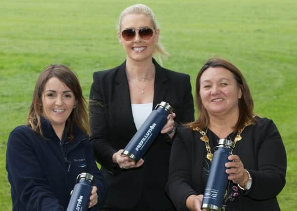 Mayor of Derry City and Strabane District Council, Councillor Michaela Boyle launching Councils backing of NI Waters Refillution campaign with Recycling Officer at DCSDC Julie Hannaway and Emma Smyth, Customer Field Manager at NI Water. (Photo - Tom Heaney, nwpresspics)