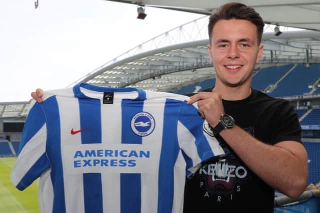 Josh Kerr pictured after signing a deal with Premiership club, Brighton & Hove Albion.