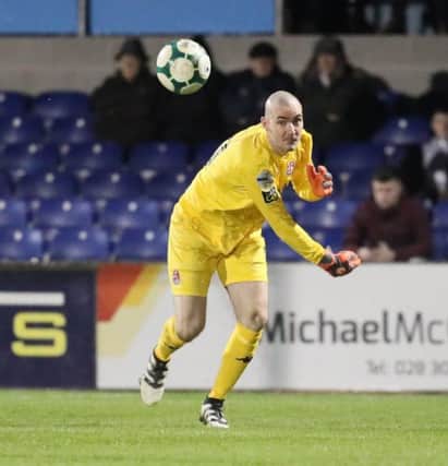 Former Derry City goalkeeper Gerard Doherty on show for Crusaders. Pic by Pacemaker.