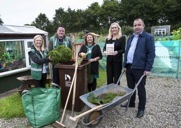 GARDEN WASTE. . . . . The Mayor of Derry City and Strabane District Council, Michaela Boyle pictured at the launch of the Councilâ¬"s Garden Waste Pilot Scheme on Monday morning. Included from left are Catherine Doherty and James Oâ¬"Donnell, Council Recycling Inspectors, Julie Hannaway, DCSDCâ¬"s Waste Recycling Officer and Councillor Brian Tierney, Chair, Environmental and Regeneration Committee, DCSDC. (Photo: Jim McCafferty Photography)