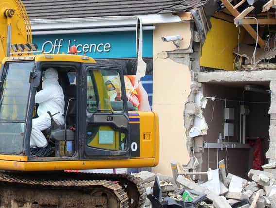 The scene at a filling station outside Dungiven, Co. Derry, where an ATM was stolen with the aid of a digger in the early hours of the morning back in April. (Picture by Jonathan Porter/PressEye)