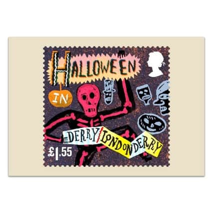 The stamp celebrating Derrys Halloween carnival.