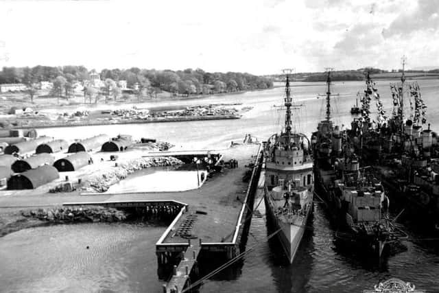 May 1943... American destroyers tied up at the US Navy yard at Fort George.