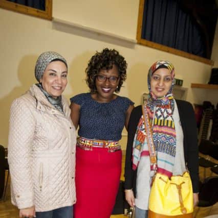 North West Migrants Forum Director of Programmes Lilian Seenoi-Barr pictured with new students Dalia Faysal and Marwa Tawfik on Wednesday last at the launch. (Photos: Jim McCafferty Photography)