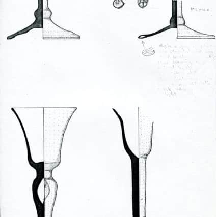 Illustrations of wine glasses found in the Diamon in the 170s by Dermot Francis.