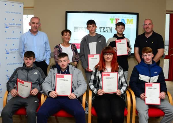 Participants who completed the Princes Trust Training Programme - with John Cartin (Deputy Head of Department, Training and Skills), Jennifer Turner (Princes Trust Executive), Sean Curran (Team Leader).