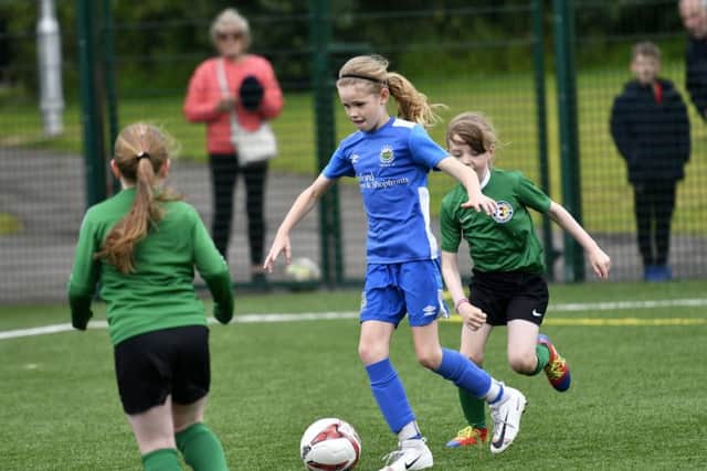 Linfield under-9's defender Ella Clydesdale pictured in action during their O'Neill's Foyle Cup match against Donegal.