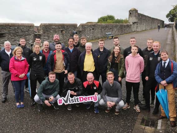The Foyle Cup referees take a tour of the City Walls before the 2019 festival of football got underway.
