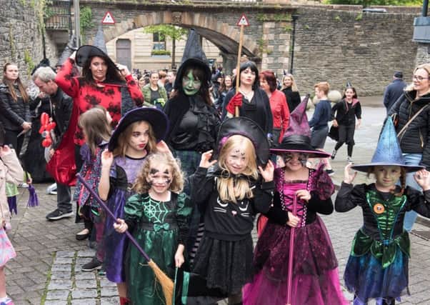 Some of the hundreds of witches who descended on the Walls as Derry City and Strabane District Council launched its Hallowe'en 2018 programme last year. Picture Martin McKeown. Inpresspics.com. 16.08.18