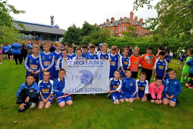 Trojans FC pictured before the Foyle Cup City Centre parade on Tuesday morning last. DER3019GS-024