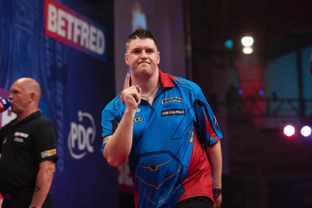 Daryl Gurney celebrates defeating Keegan Brown, to reach the Betfred World Matchplay quarter-finals.