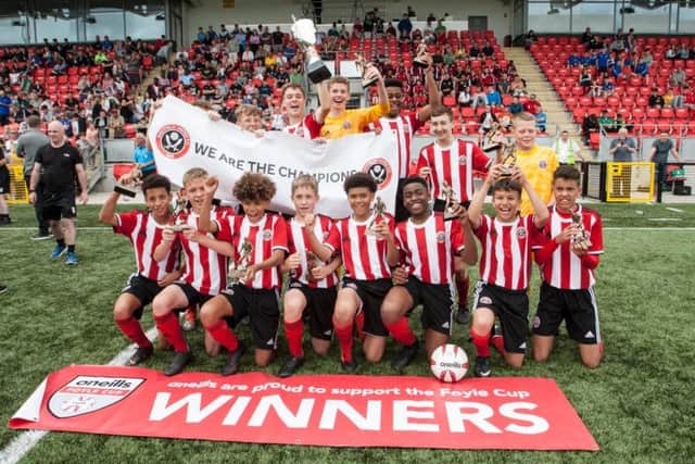 Sheffield United celebrate winning the O'Neills Foyle Cup U14 section.