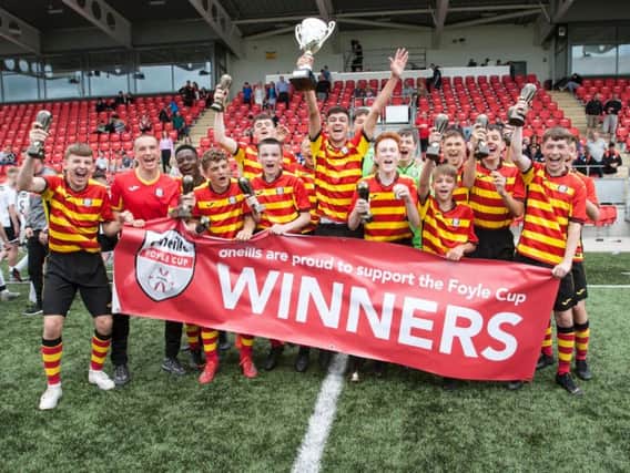 Partick Thistle celebrate their success at the 2019 O'Neill's Foyle Cup.