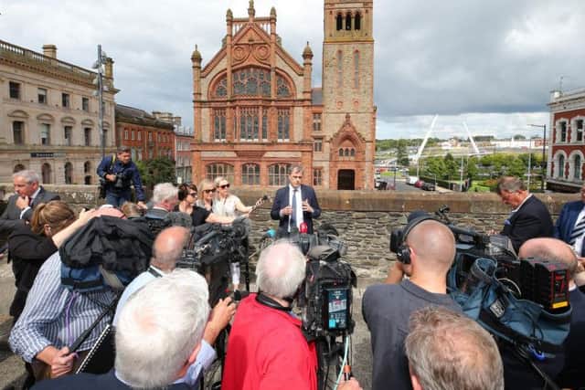 Julian Smith during his visit to Derry.