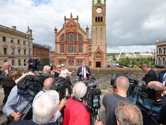 Julian Smith during his visit to Derry.