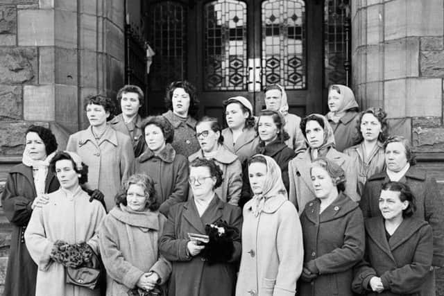 The 19 mothers pictured in the Derry Journal 60 years ago on the steps of the Guildhall.