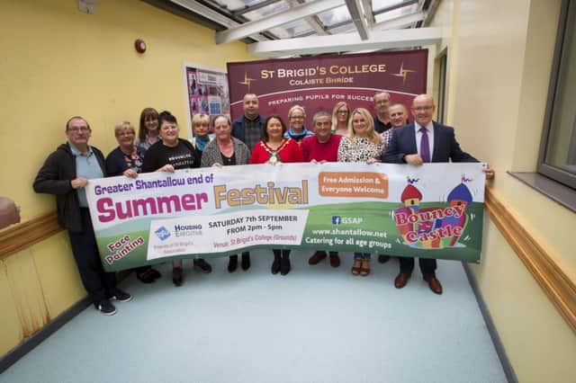 END OF SUMMER FESTIVAL LAUNCH. . . . .The Mayor, Councillor Michaela Boyle pictured at St. Brigidâ¬"s College on Friday to launch the Greater Shantallow End of Summer Festival which will be held next Saturday, 7th September from 2.00-5.00pm at St. Brigidâ¬"s School Grounds. Included are organisers, community representatives and volunteers. (Photo: JIm McCafferty Photography)