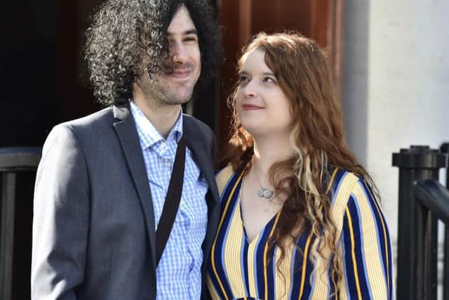 Emma DeSouza and Jake DeSouza outside the Royal Courts of Justice in Belfast. (Photo: Pacemaker)