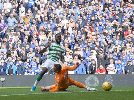 Celtic's Odsonne Edouard scoring during the recent Old Firm derby at Ibrox.