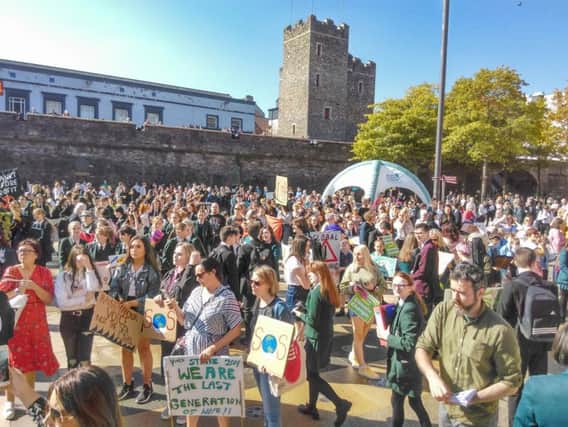 A section of the huge attendance at the Climate Strike in Guildhall Square.