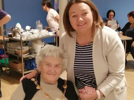 Mayor of Derry City and Strabane District Council, Michaela Boyle, with Bridie OReilly at the recent Apex Older Persons Day, part of Positive Ageing Month.