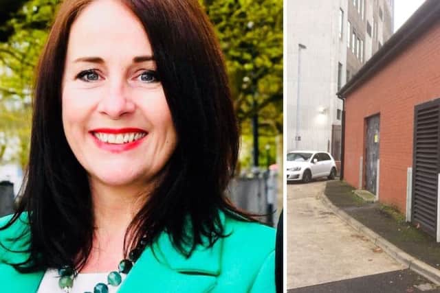 SDLP Councillor Shauna Cusack and the site at Victoria Market car park.