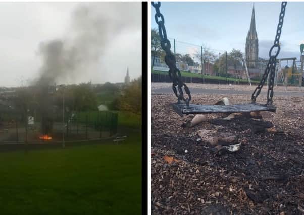 The fire at Bull Park on Thursday night and some of the resultant destruction.