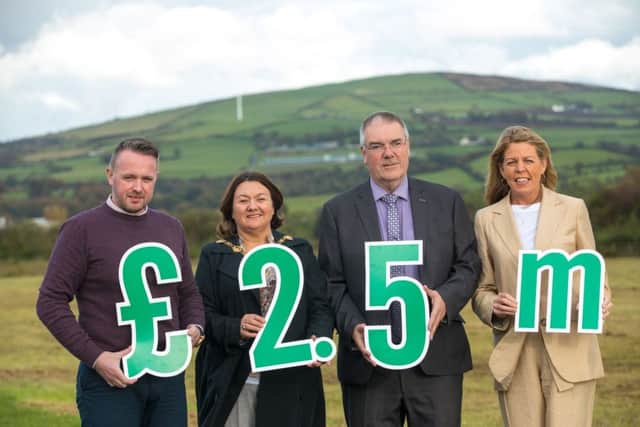 A £2.5m investment will create over 130 new jobs for rural businesses in Derry and Strabane thanks to the Derry and Strabane Rural Partnerships Rural Business Investment Scheme, with 73 of these jobs already in place.

The funding, delivered under the Northern Ireland Rural Development Programme 2014 2020, is supporting 55 rural businesses with capital investment projects that are creating jobs and enhancing export potential. It will also provide successful applicants with resources towards bespoke training and marketing services aimed at promoting business growth. 

Pictured celebrating the £2.5million investment is: Conor Mc Crossan, Managing Director of KES Group Ltd; Mayor of Derry City and Strabane District Council, Councillor Michaela Boyle; Chair of the Local Action Group of the Derry and Strabane Rural Partnership, Councillor Jim McKeever and Fiona McCandless, Deputy Secretary of DAERA.