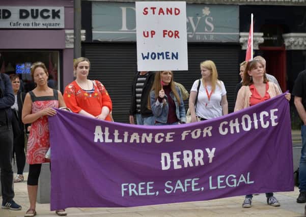 Pro Choice supporters, from Alliance for Choice Derry, at a previous rally in Derry.  DER2218G024