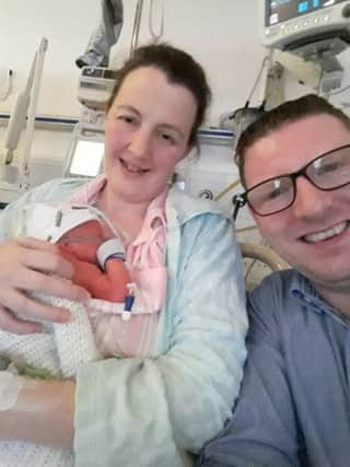 Castlederg couple Sinead and Liam with their baby Andrew in the neo-natal unit.