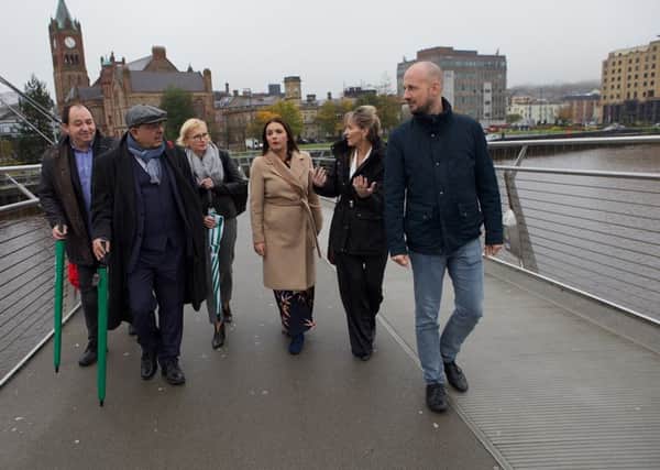 MEPs from across Europe on the Peace Bridge in Derry. (Photo - Tom Heaney, nwpresspics)