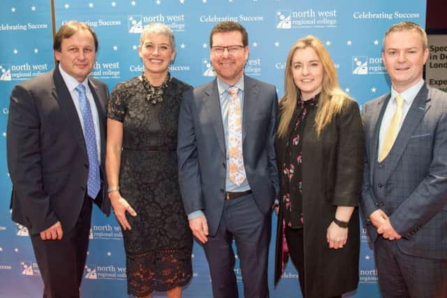 North West Regional College Principal and Chief Executive Leo Murphy, (left) pictured previously at the college's Higher Education graduation ceremony with special guest Hannah Shields, Chair NWRC Board of Governors, Gerard Finnegan, Ulster University's  Department Head of International Business at Magee College,  Dr Lisa Bradley, and Provost of Ulster University's Magee Campus Malachy O'Neill.