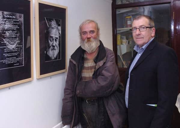Michael Taylor pictured with Jimmy Brolly who was one of the people photographed for his photographic exhibition 'Colourful Characters' and who contributed a poem at Pilots Row back in 2012. (2310PG37)