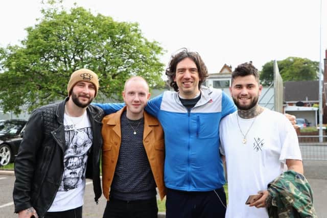 Gregg from Bareknuckle Barbers pictured with Gary Lightbody when Snow Patrol played a homecoming gig in Bangor earlier this year.