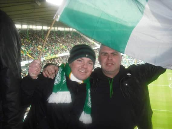 The late David Farthing (left) pictured with his friend, Lorny Glenn during a trip to Parkhead.