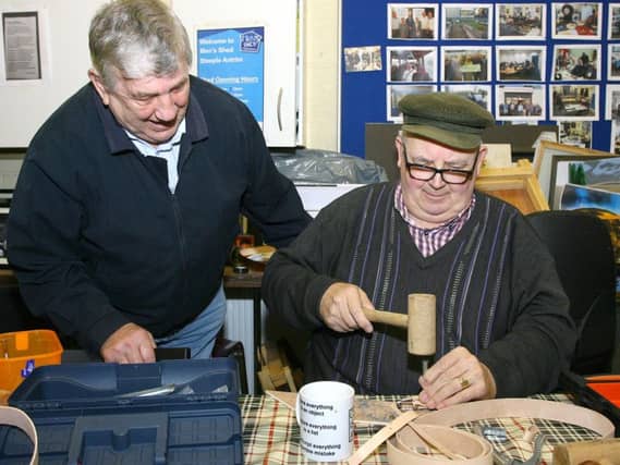 Raymond Kerr (standing) with another Shedder at AMH New Horizons Antrim
